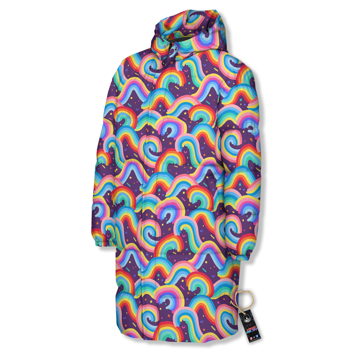 Rainbow Colorful Cute Print Pattern Long Down Jacket-grizzshop