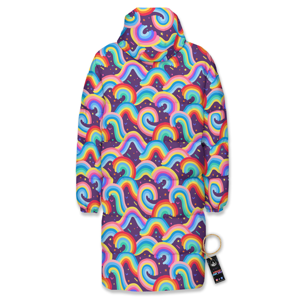 Rainbow Colorful Cute Print Pattern Long Down Jacket-grizzshop