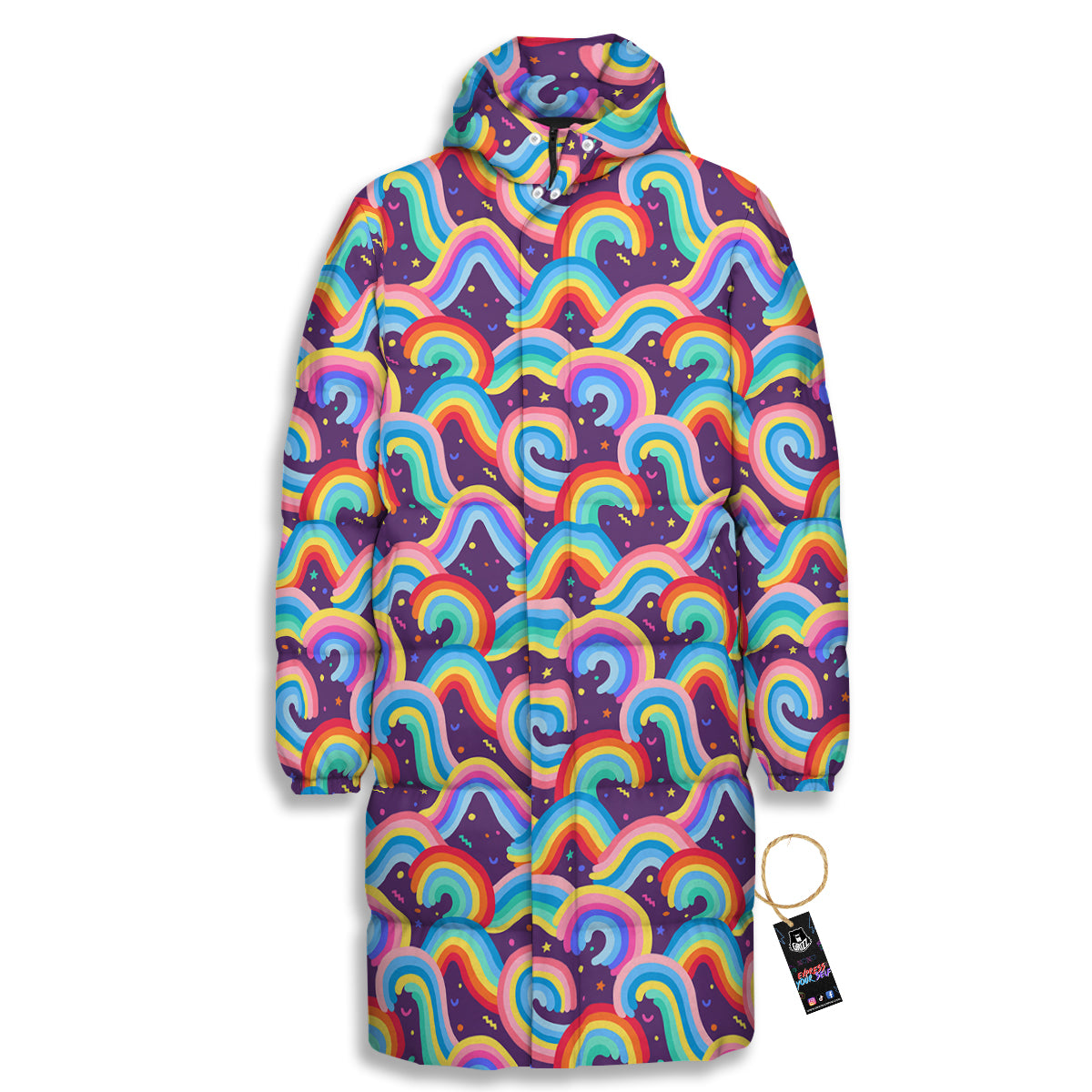 Rainbow Colorful Cute Print Pattern Long Down Jacket-grizzshop