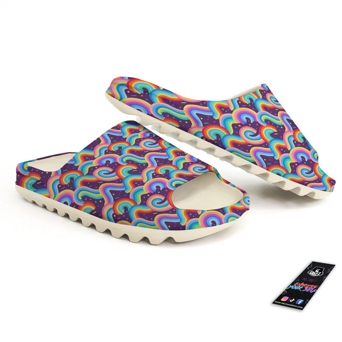 Rainbow Colorful Cute Print Pattern Sandals-grizzshop