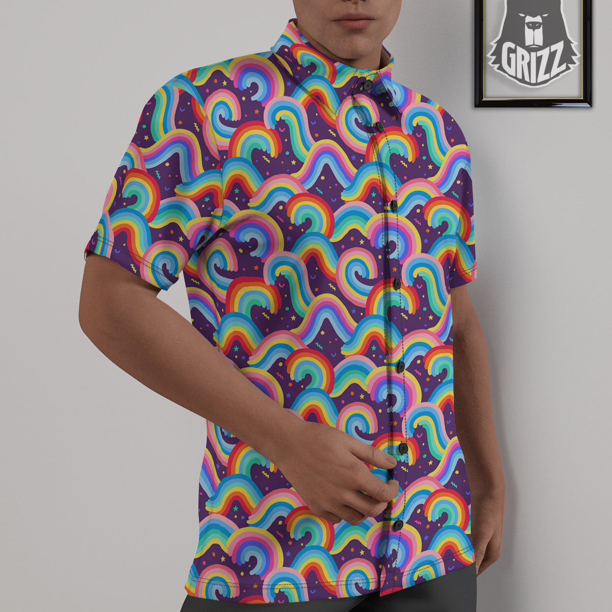 Rainbow Colorful Cute Print Pattern Untucked Shirts-grizzshop