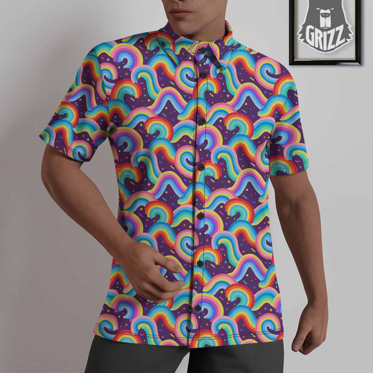 Rainbow Colorful Cute Print Pattern Untucked Shirts-grizzshop