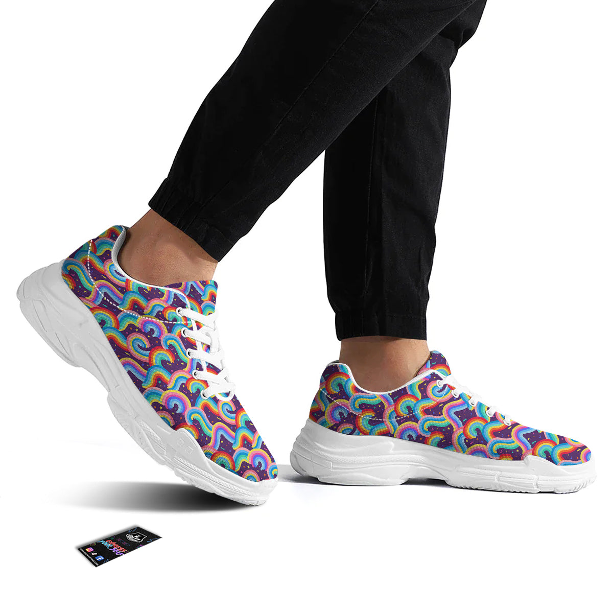 Rainbow Colorful Cute Print Pattern White Chunky Shoes-grizzshop