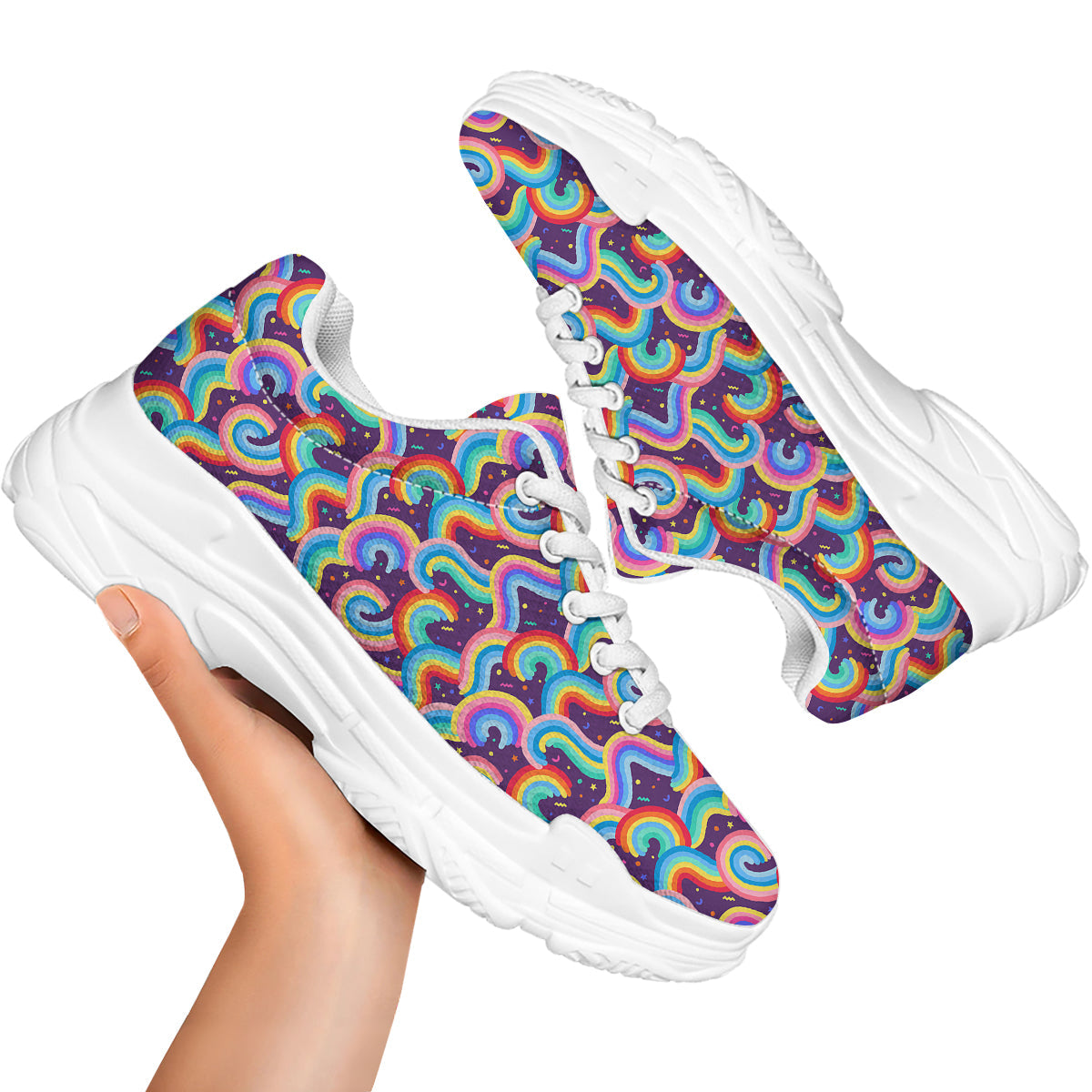 Rainbow Colorful Cute Print Pattern White Chunky Shoes-grizzshop