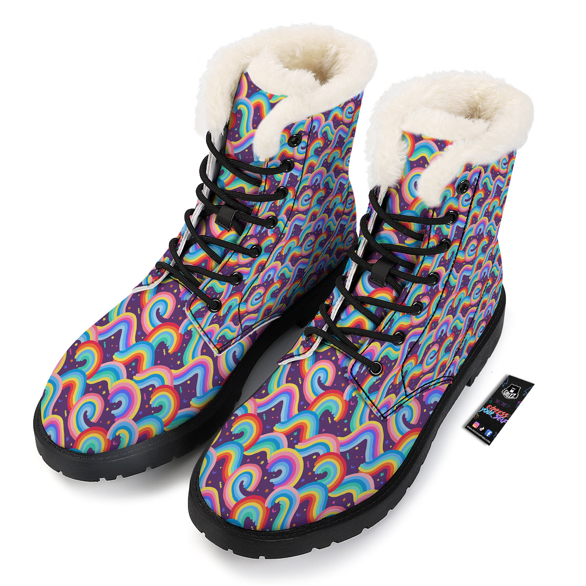 Rainbow Colorful Cute Print Pattern Winter Boots-grizzshop