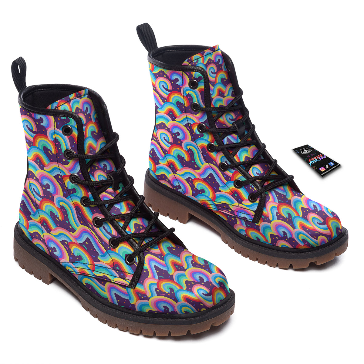 Rainbow Colorful Cute Print Pattern Work Boots-grizzshop