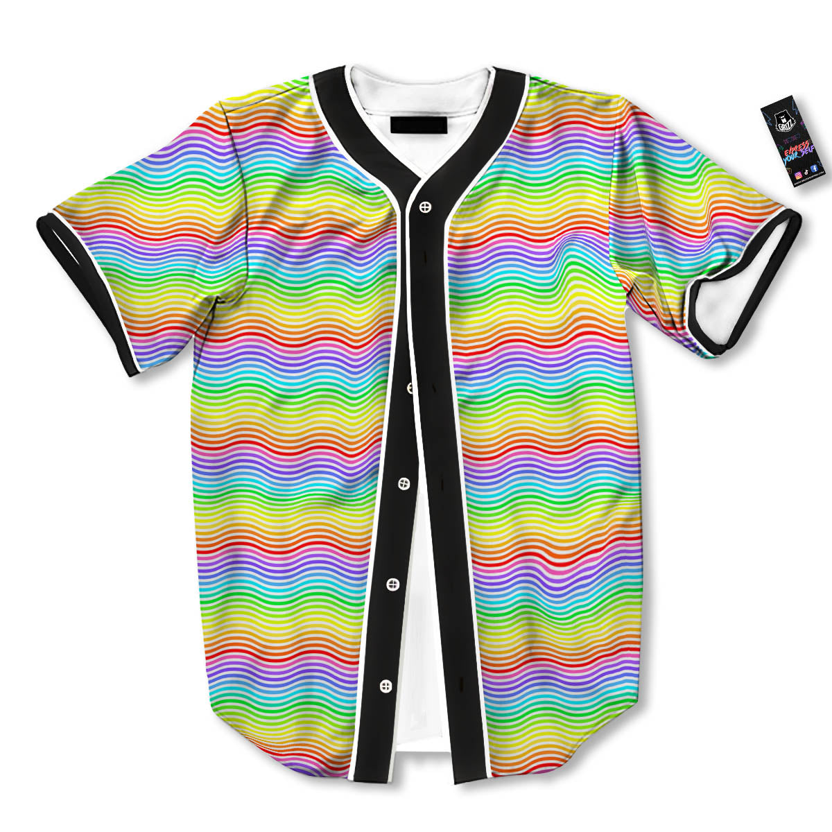Rainbow Curved Print Pattern Baseball Jersey-grizzshop