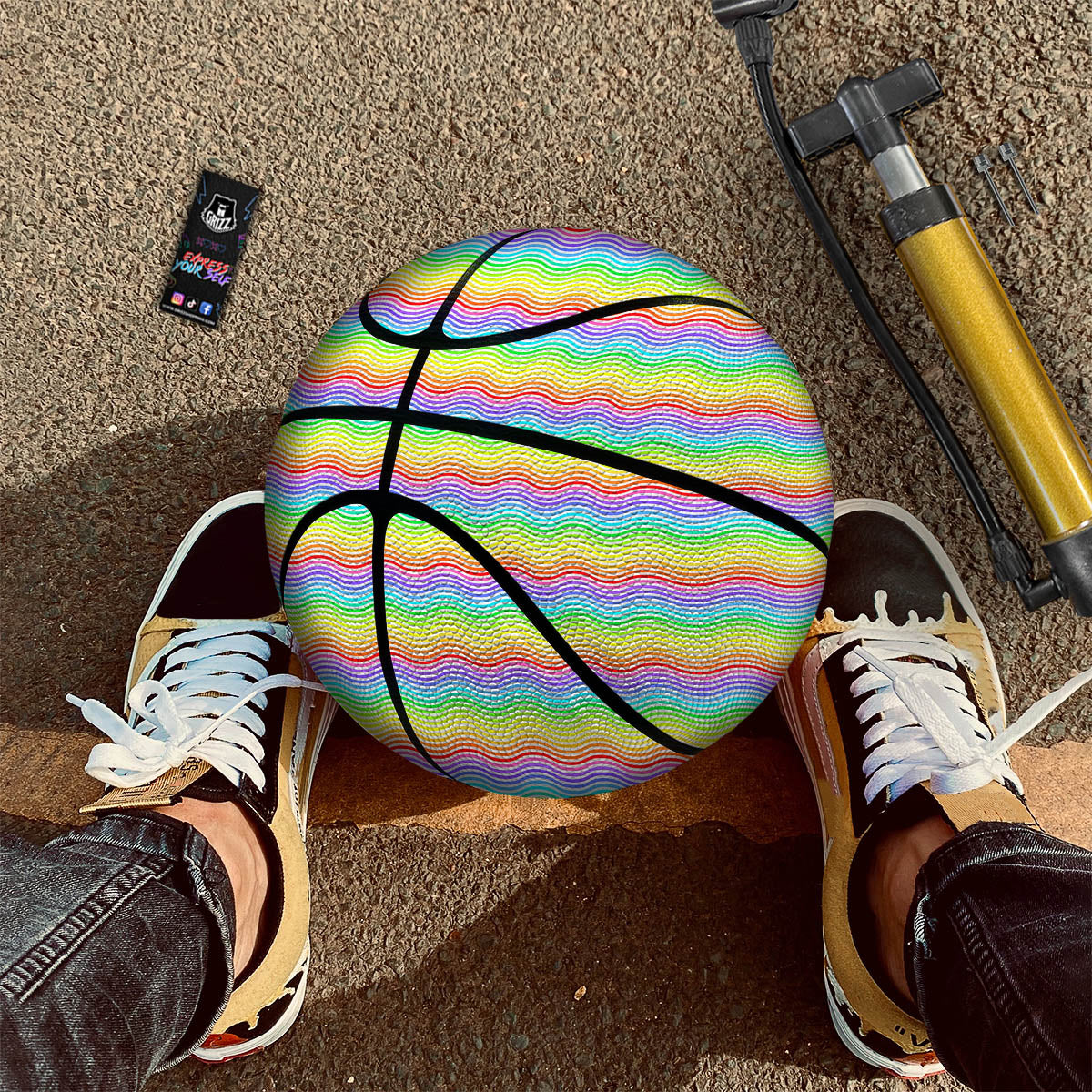 Rainbow Curved Print Pattern Basketball-grizzshop