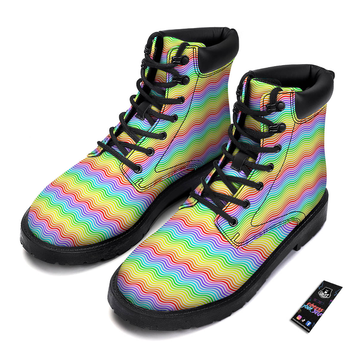 Rainbow Curved Print Pattern Boots-grizzshop