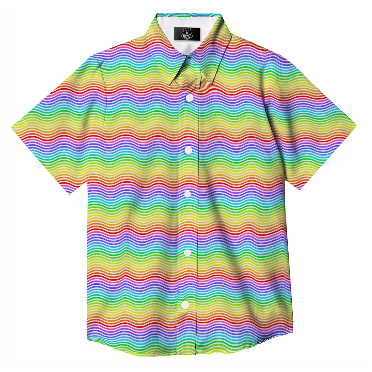 Rainbow Curved Print Pattern Button Up Shirt-grizzshop