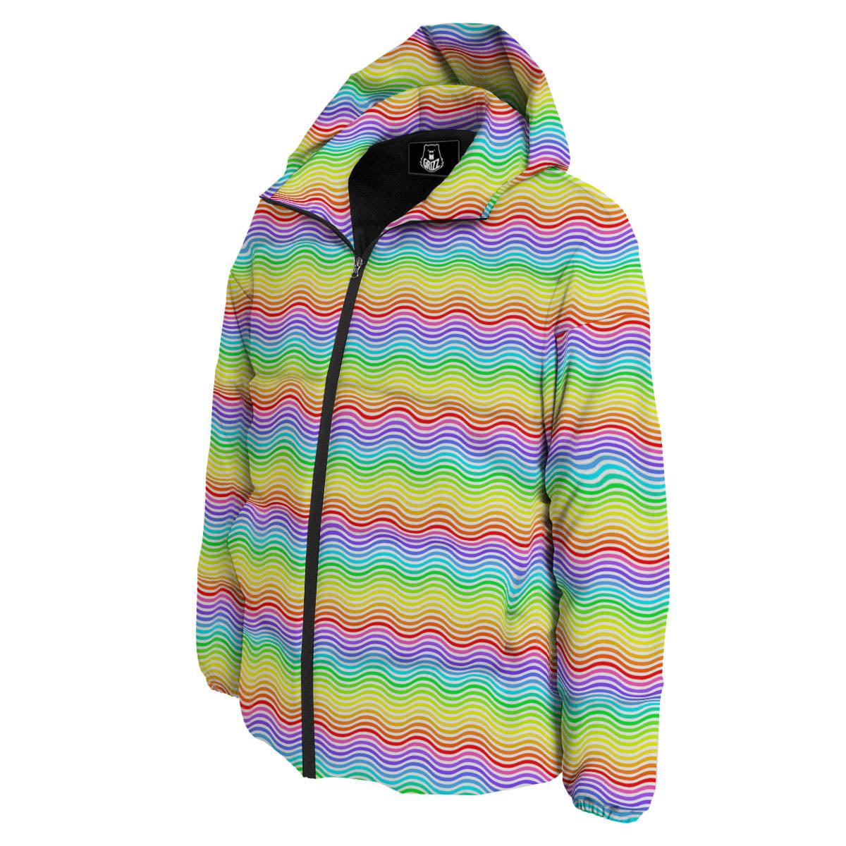 Rainbow Curved Print Pattern Down Jacket-grizzshop
