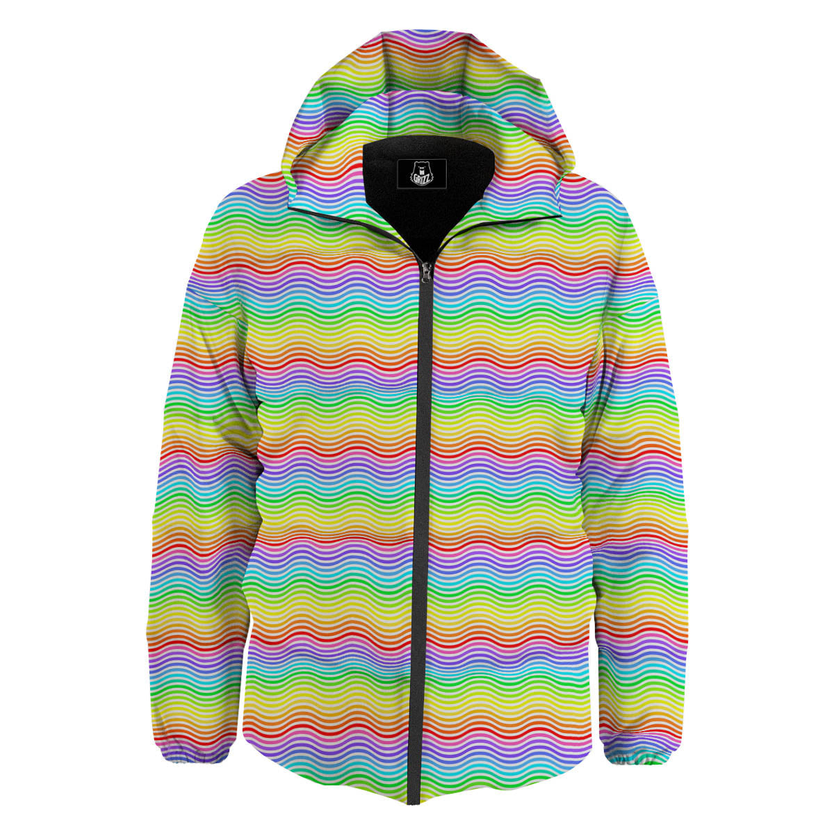 Rainbow Curved Print Pattern Down Jacket-grizzshop