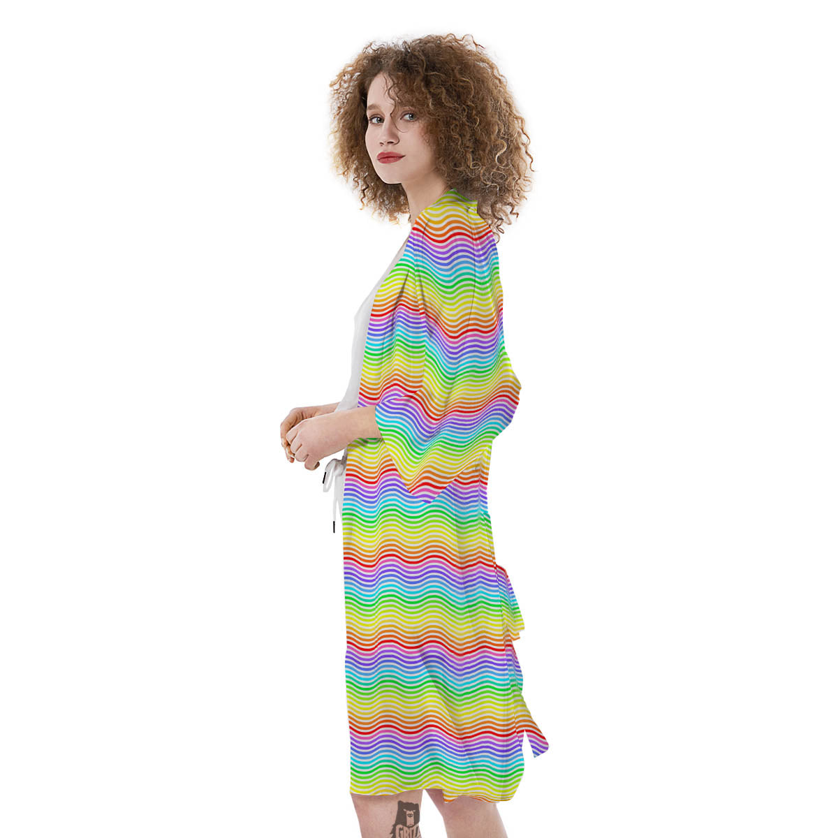 Rainbow Curved Print Pattern Kimono-grizzshop