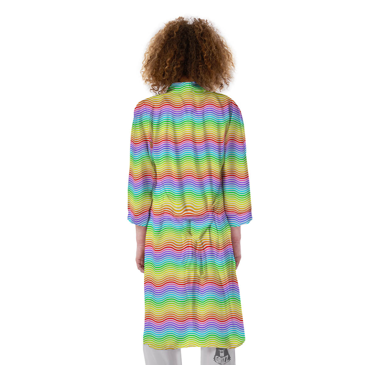 Rainbow Curved Print Pattern Kimono-grizzshop