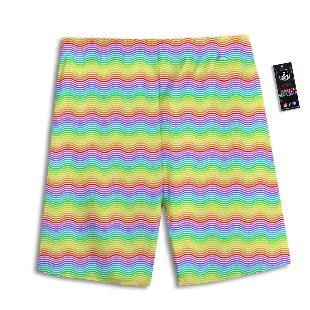 Rainbow Curved Print Pattern Men's Athletic Shorts