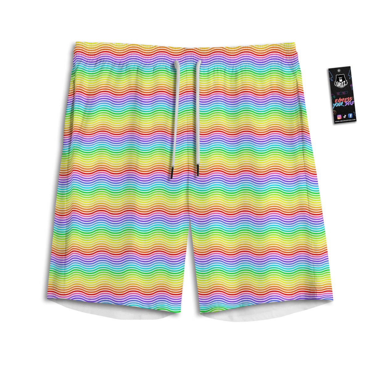 Rainbow Curved Print Pattern Men's Athletic Shorts