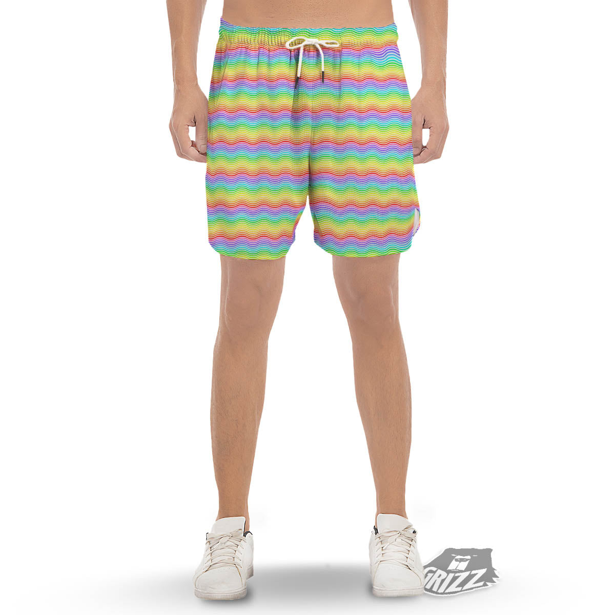 Rainbow Curved Print Pattern Men's Gym Shorts-grizzshop