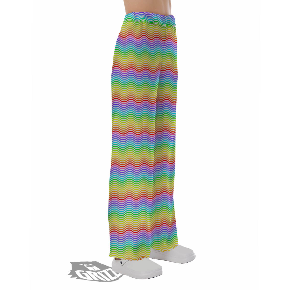 Rainbow Curved Print Pattern Pajama Pants-grizzshop