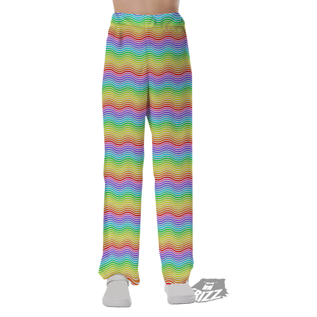 Rainbow Curved Print Pattern Pajama Pants-grizzshop