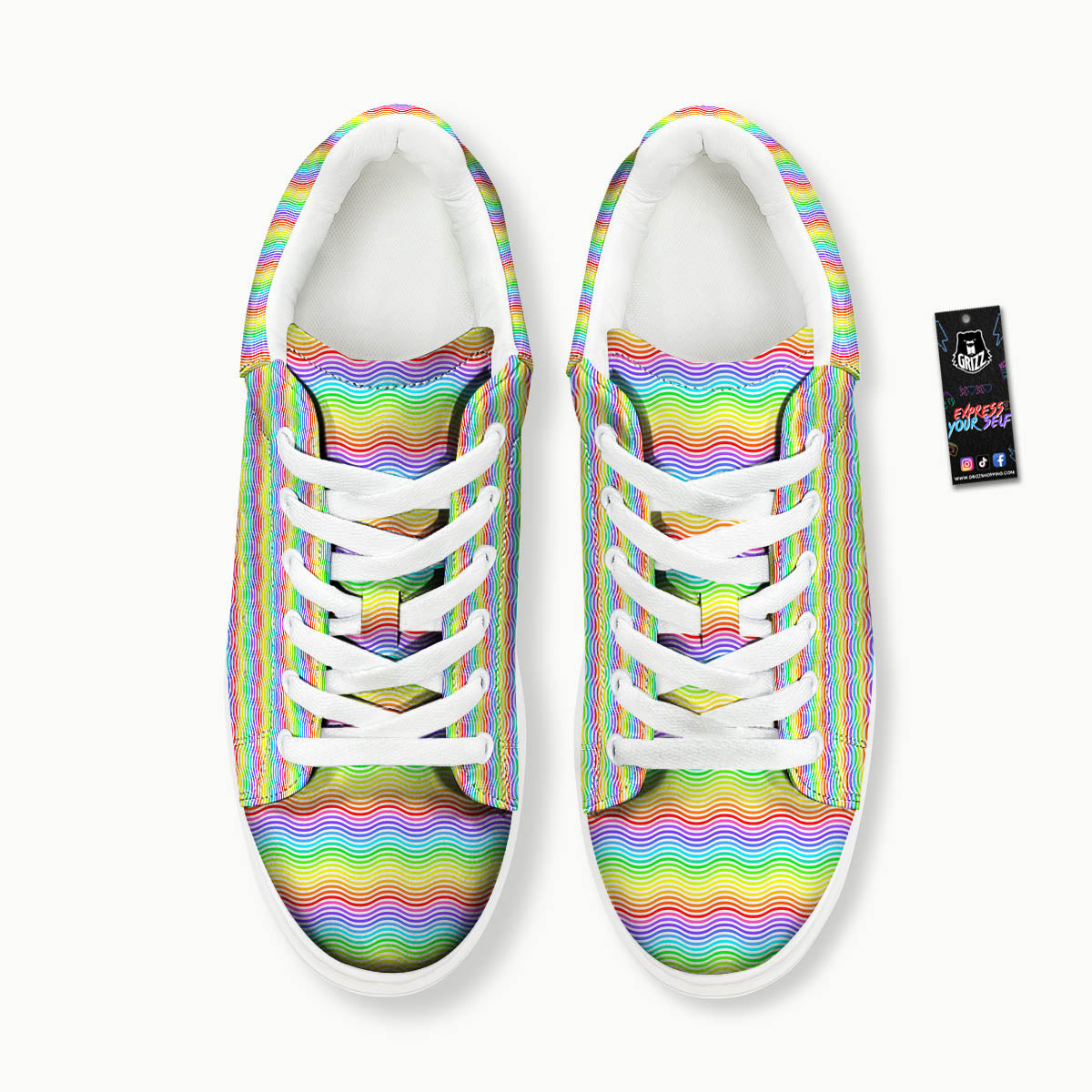 Rainbow Curved Print Pattern Platform Shoes-grizzshop