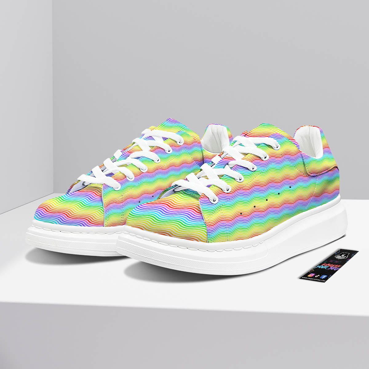 Rainbow Curved Print Pattern Platform Shoes-grizzshop