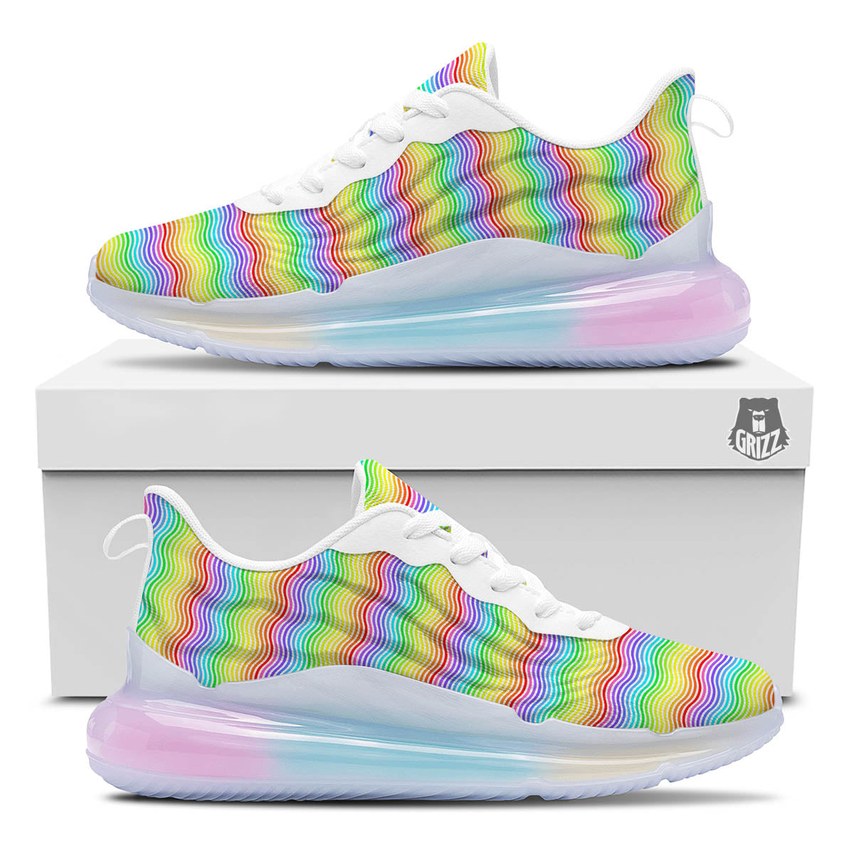 Rainbow Curved Print Pattern Running Sneakers-grizzshop