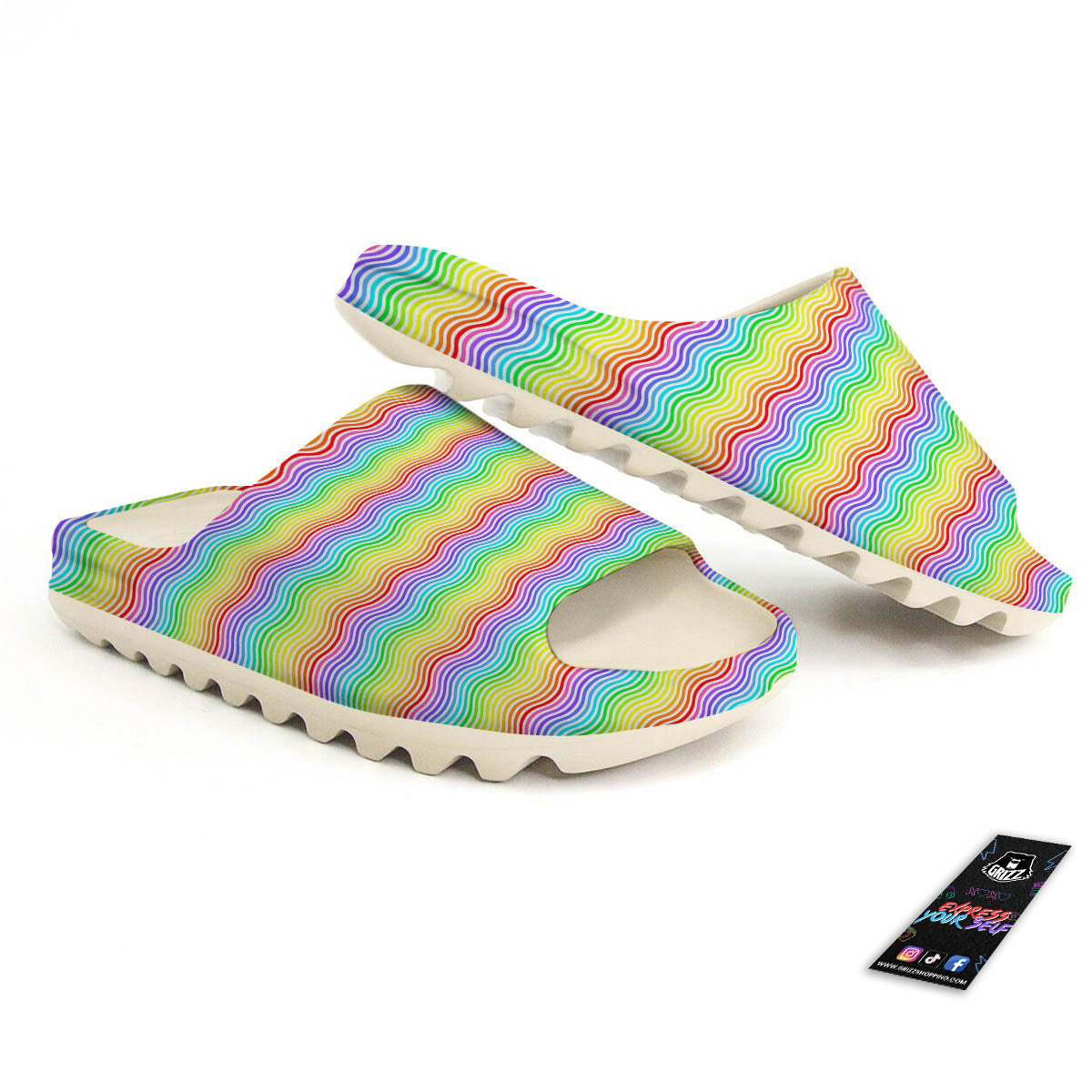 Rainbow Curved Print Pattern Sandals-grizzshop