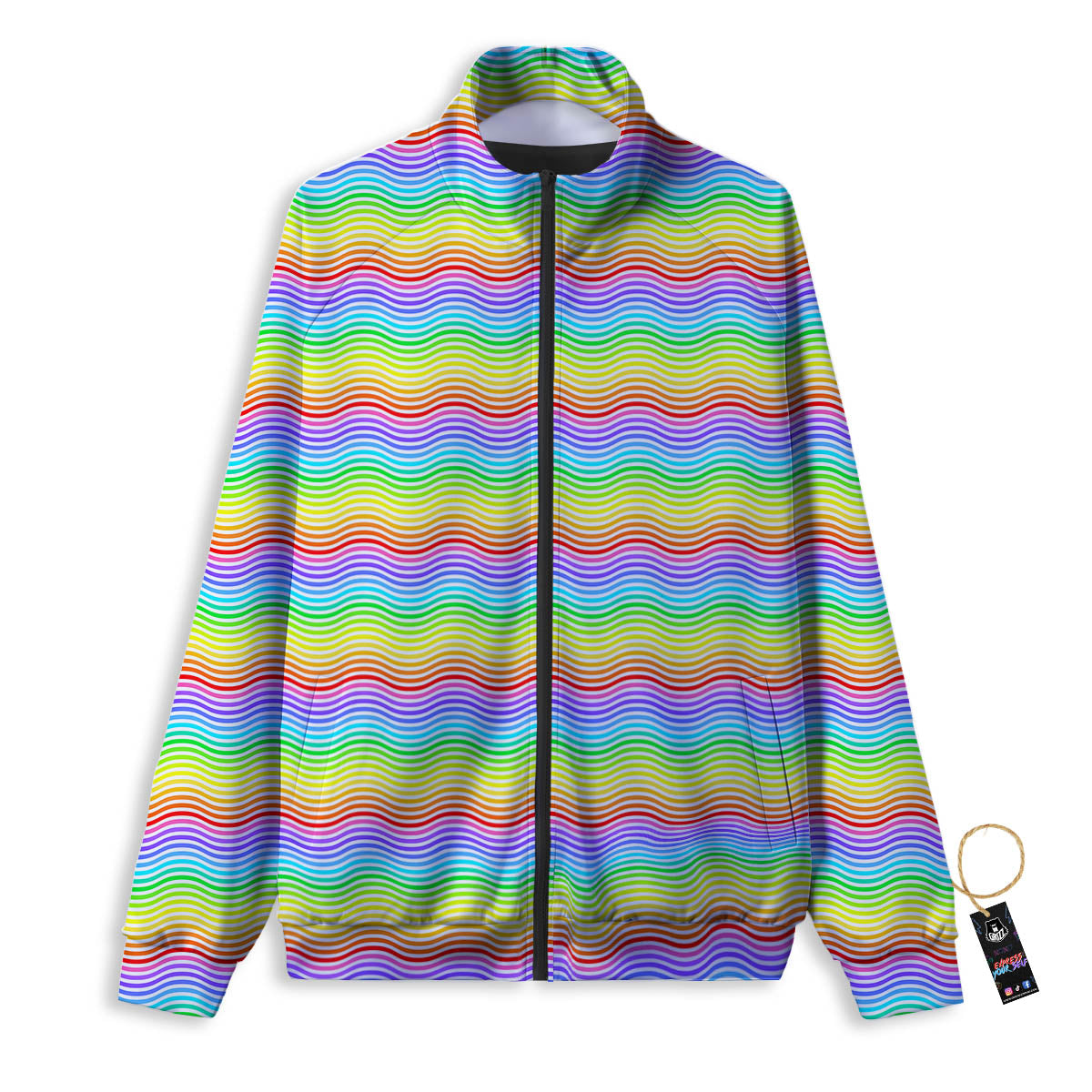Rainbow Curved Print Pattern Track Jacket-grizzshop