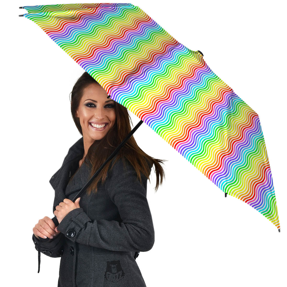 Rainbow Curved Print Pattern Umbrella-grizzshop