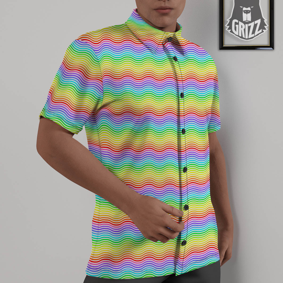 Rainbow Curved Print Pattern Untucked Shirts-grizzshop