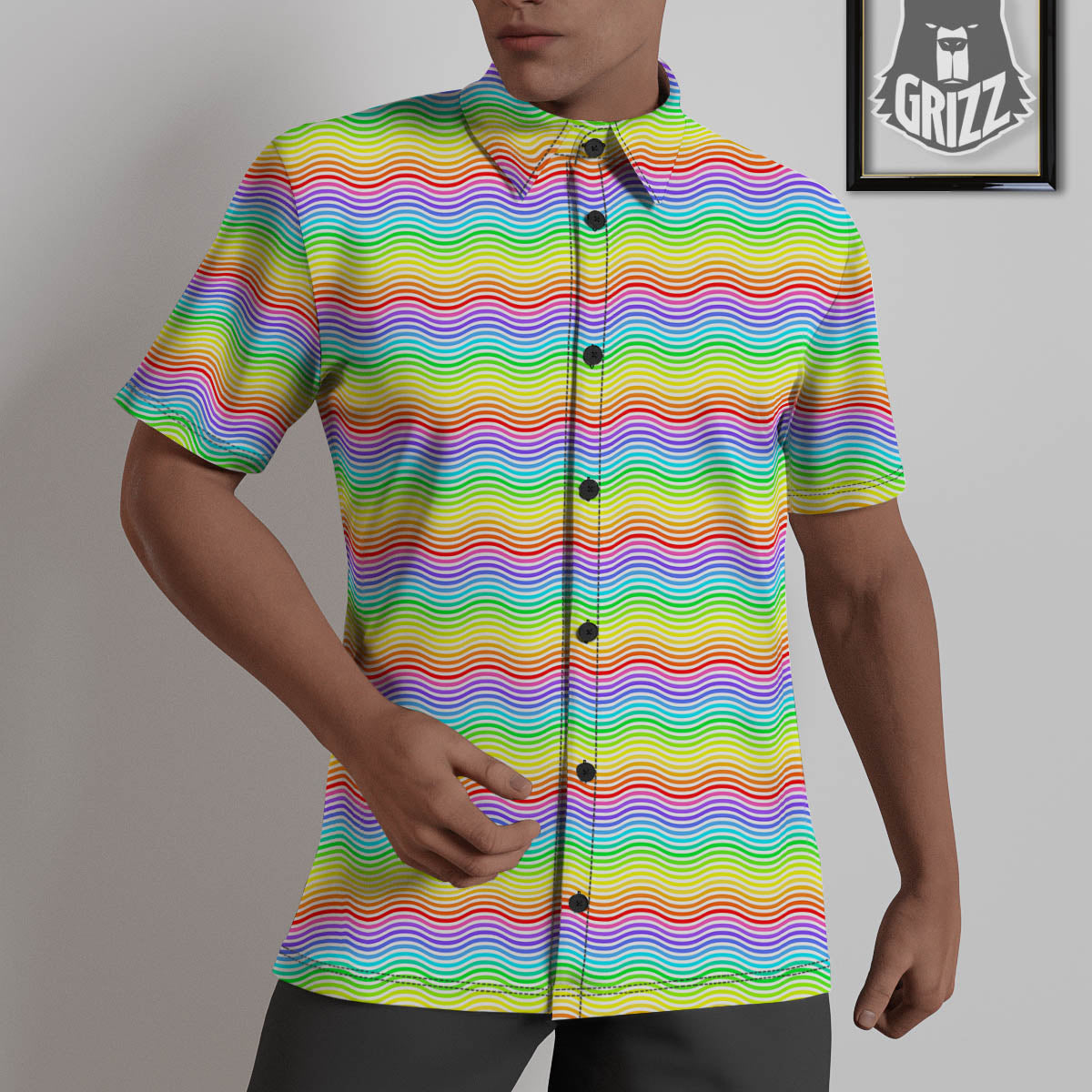 Rainbow Curved Print Pattern Untucked Shirts-grizzshop