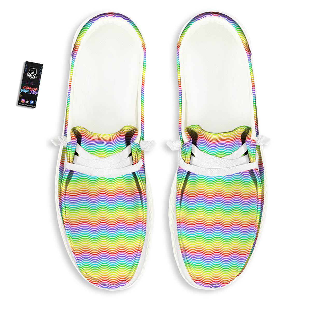 Rainbow Curved Print Pattern White Loafers-grizzshop