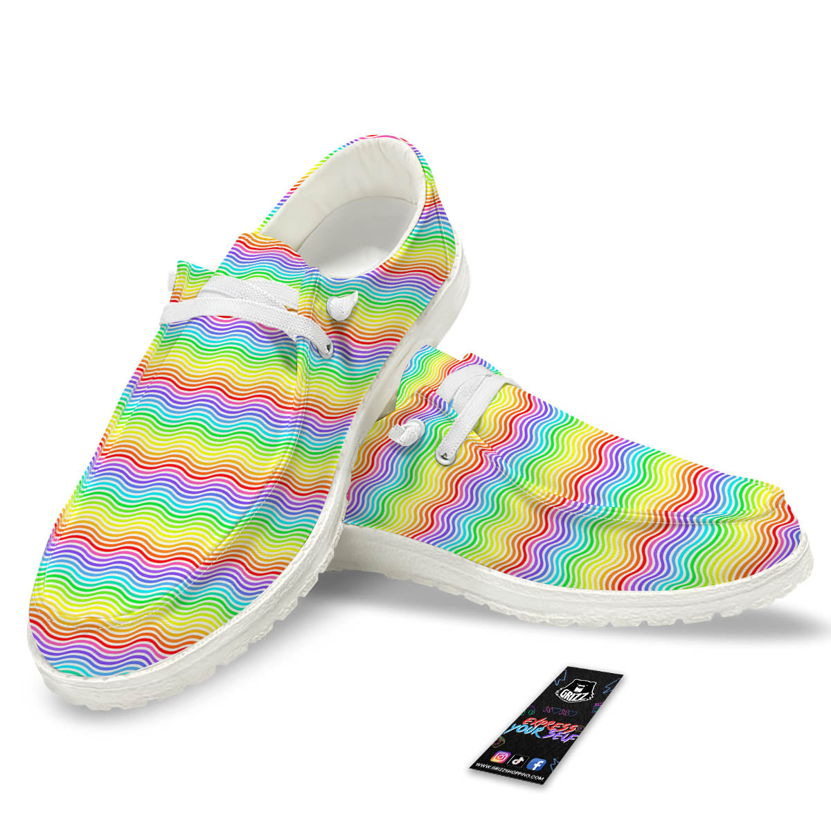 Rainbow Curved Print Pattern White Loafers-grizzshop