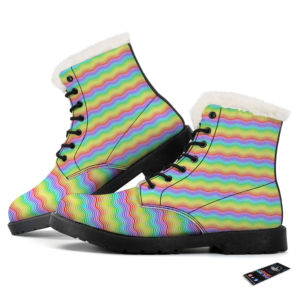 Rainbow Curved Print Pattern Winter Boots-grizzshop