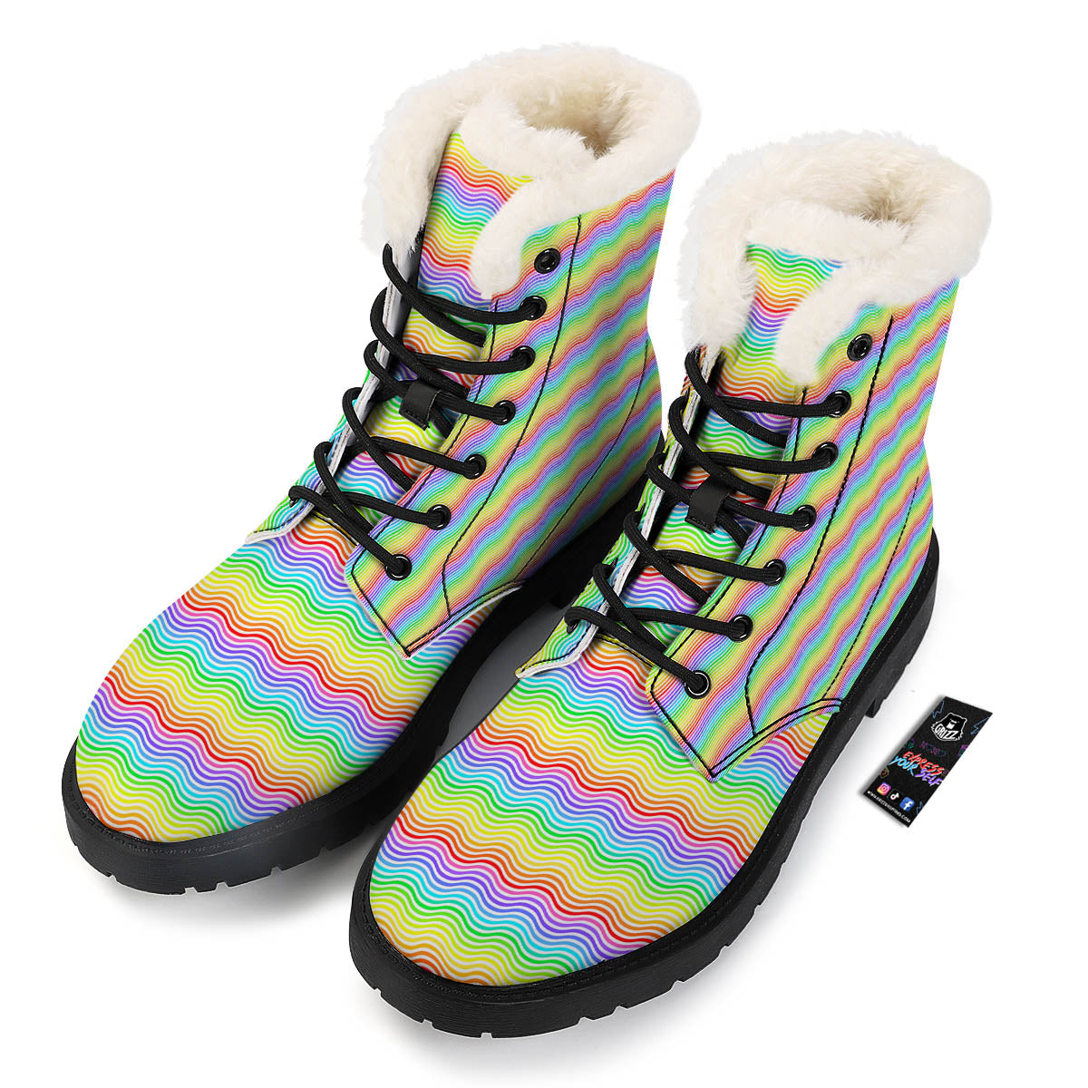 Rainbow Curved Print Pattern Winter Boots-grizzshop