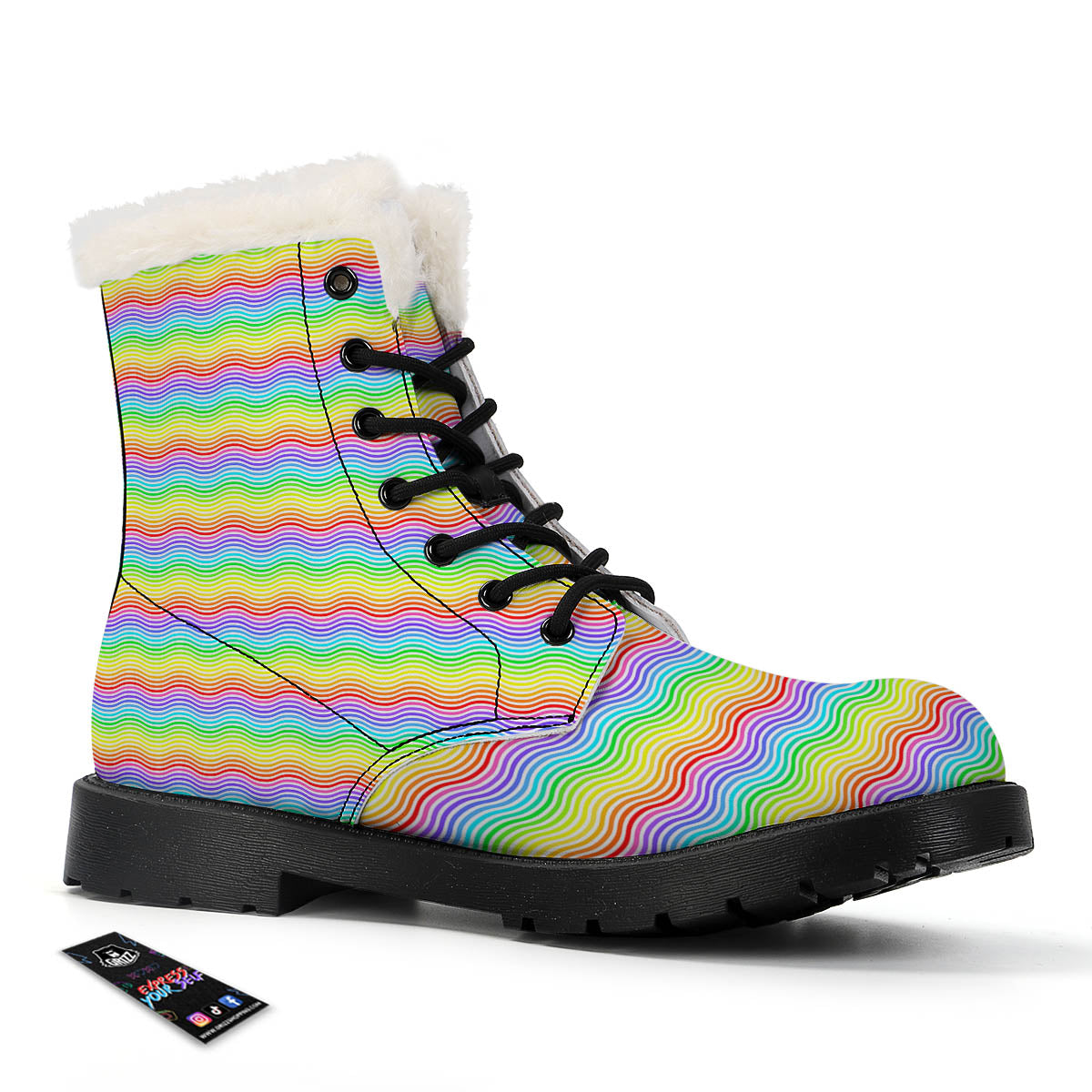 Rainbow Curved Print Pattern Winter Boots-grizzshop