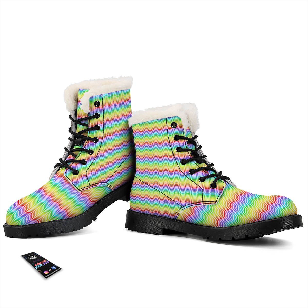 Rainbow Curved Print Pattern Winter Boots-grizzshop