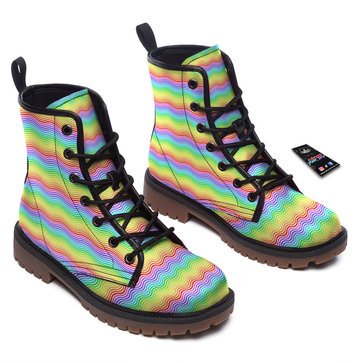 Rainbow Curved Print Pattern Work Boots-grizzshop