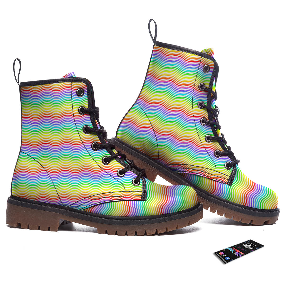 Rainbow Curved Print Pattern Work Boots-grizzshop