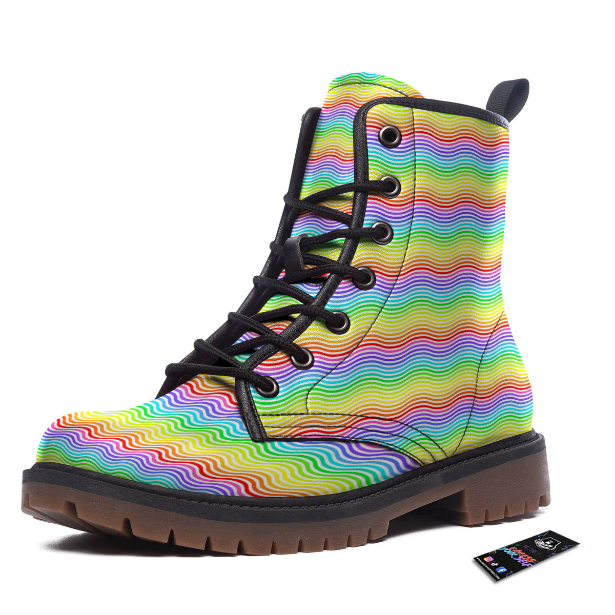 Rainbow Curved Print Pattern Work Boots-grizzshop