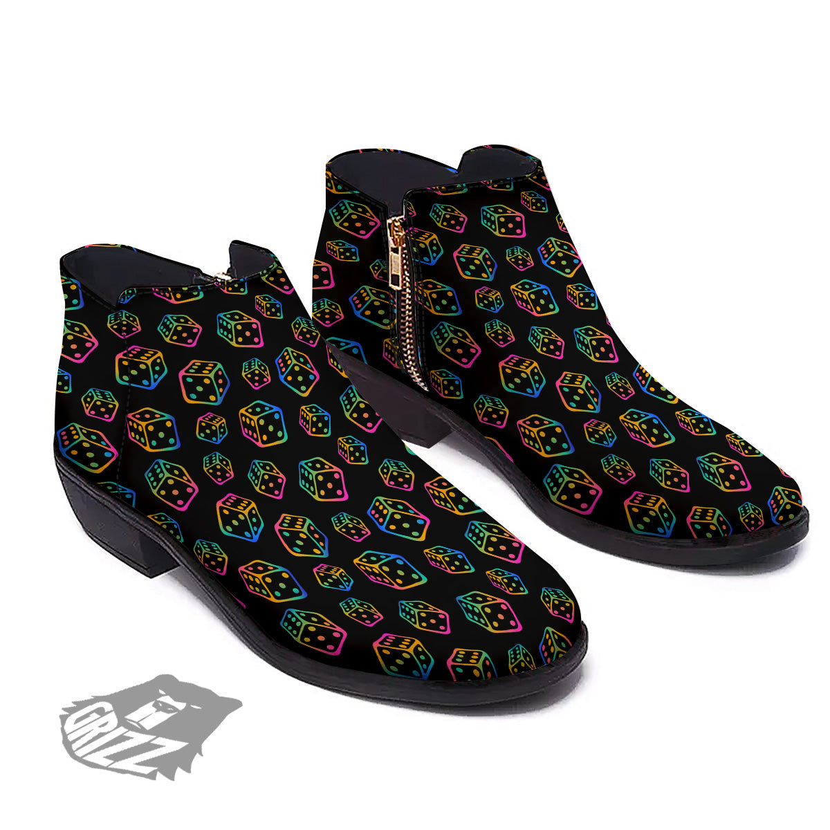 Rainbow Dice Print Pattern Ankle Boots-grizzshop