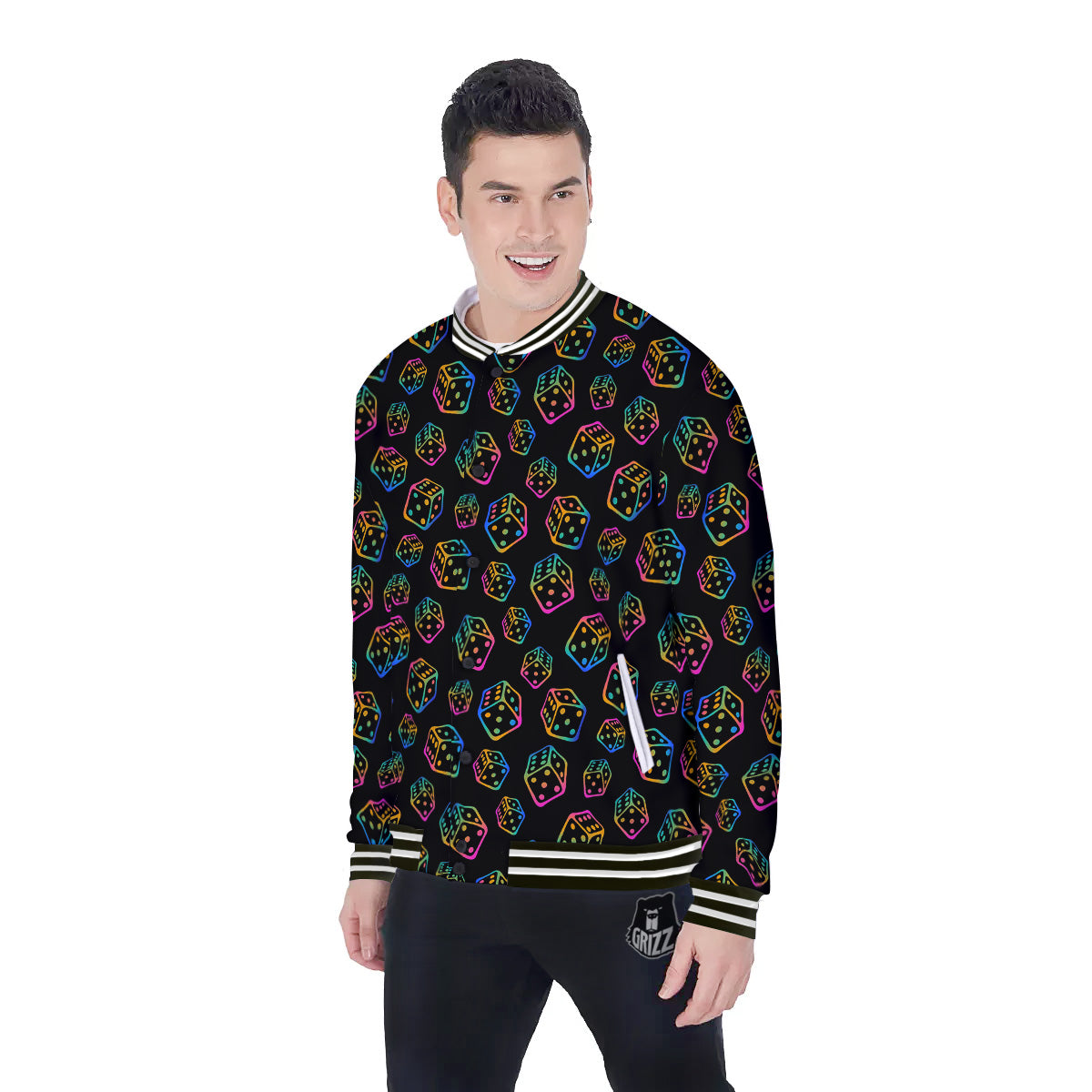 Rainbow Dice Print Pattern Baseball Jacket-grizzshop