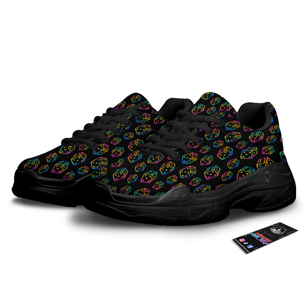 Rainbow Dice Print Pattern Black Chunky Shoes-grizzshop