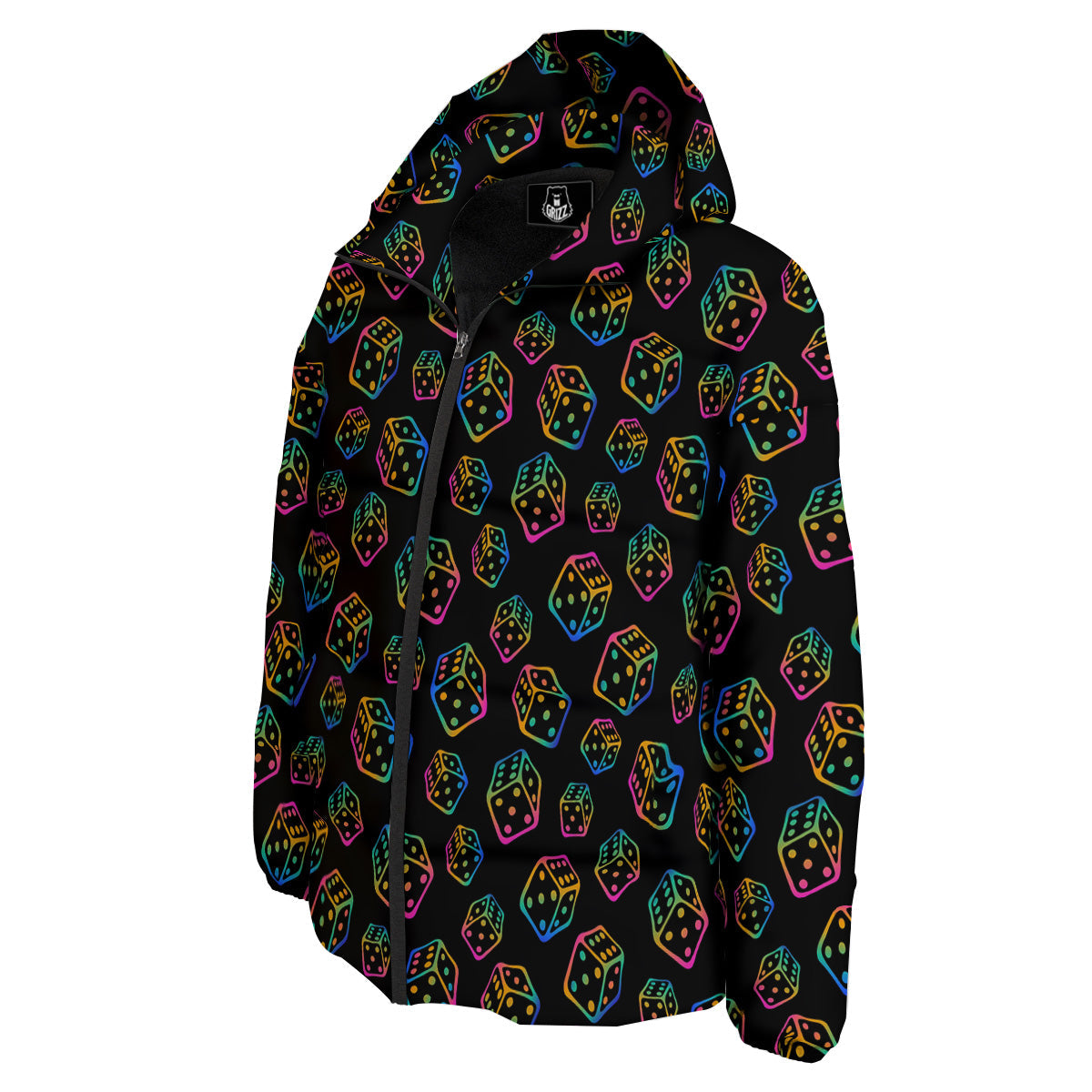 Rainbow Dice Print Pattern Down Jacket-grizzshop