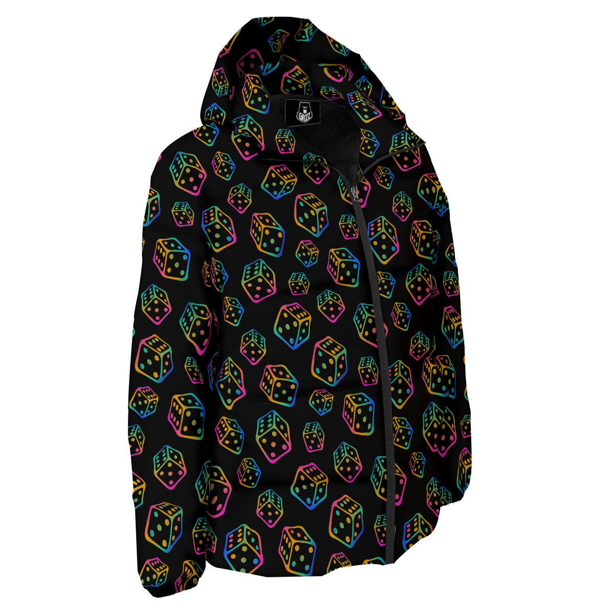 Rainbow Dice Print Pattern Down Jacket-grizzshop