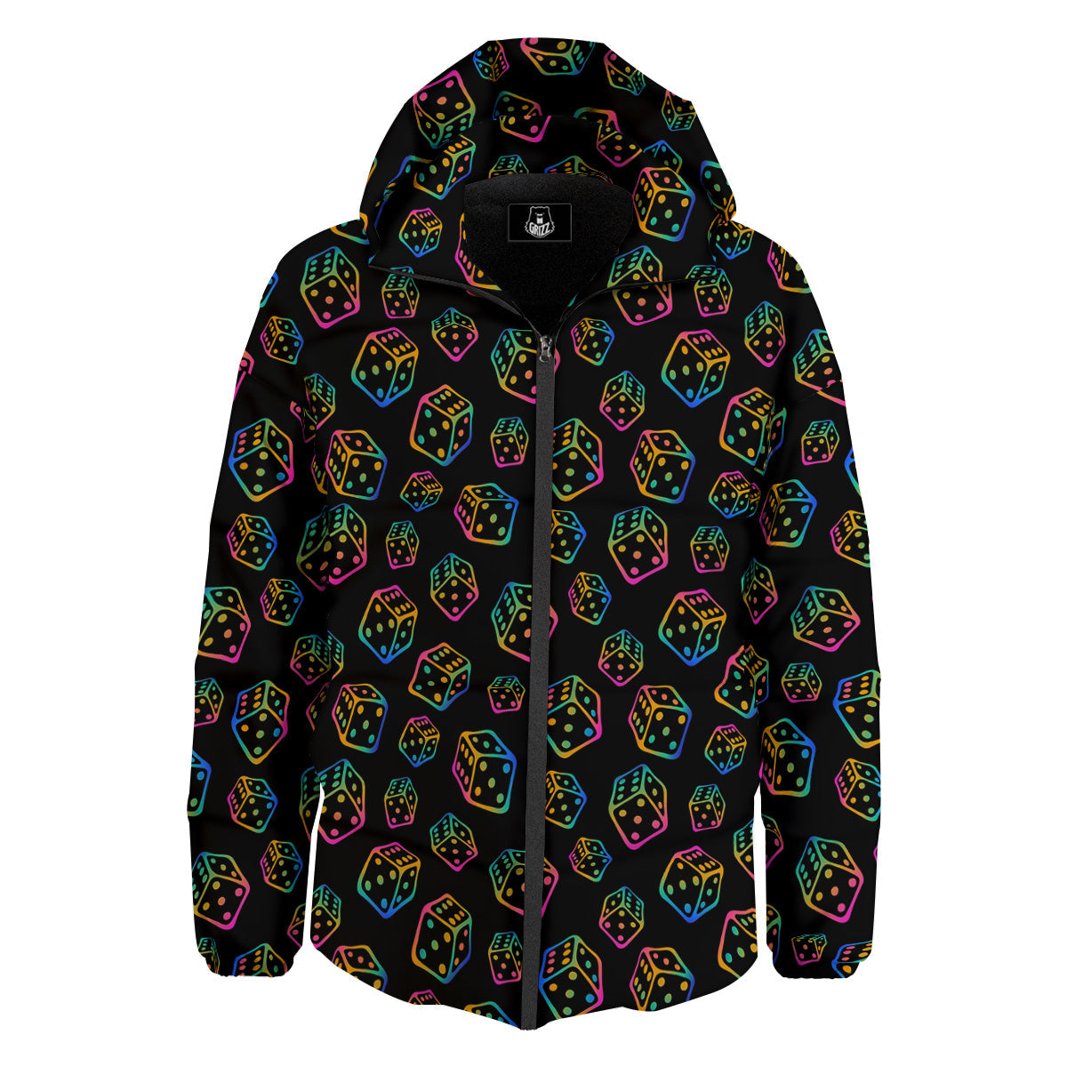 Rainbow Dice Print Pattern Down Jacket-grizzshop