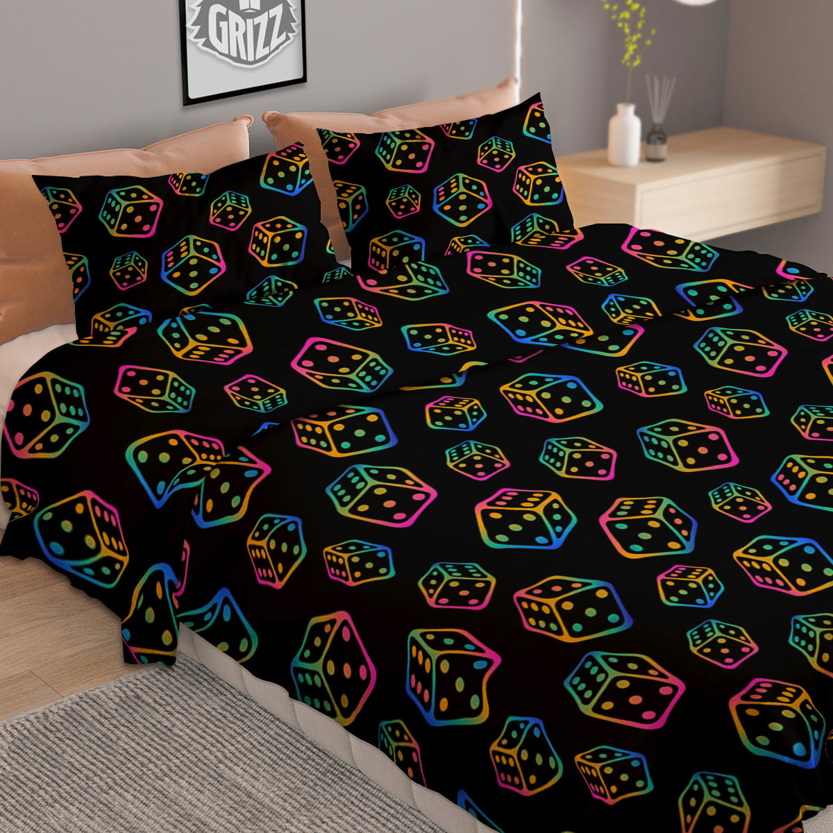 Rainbow Dice Print Pattern Duvet Cover Bedding Set