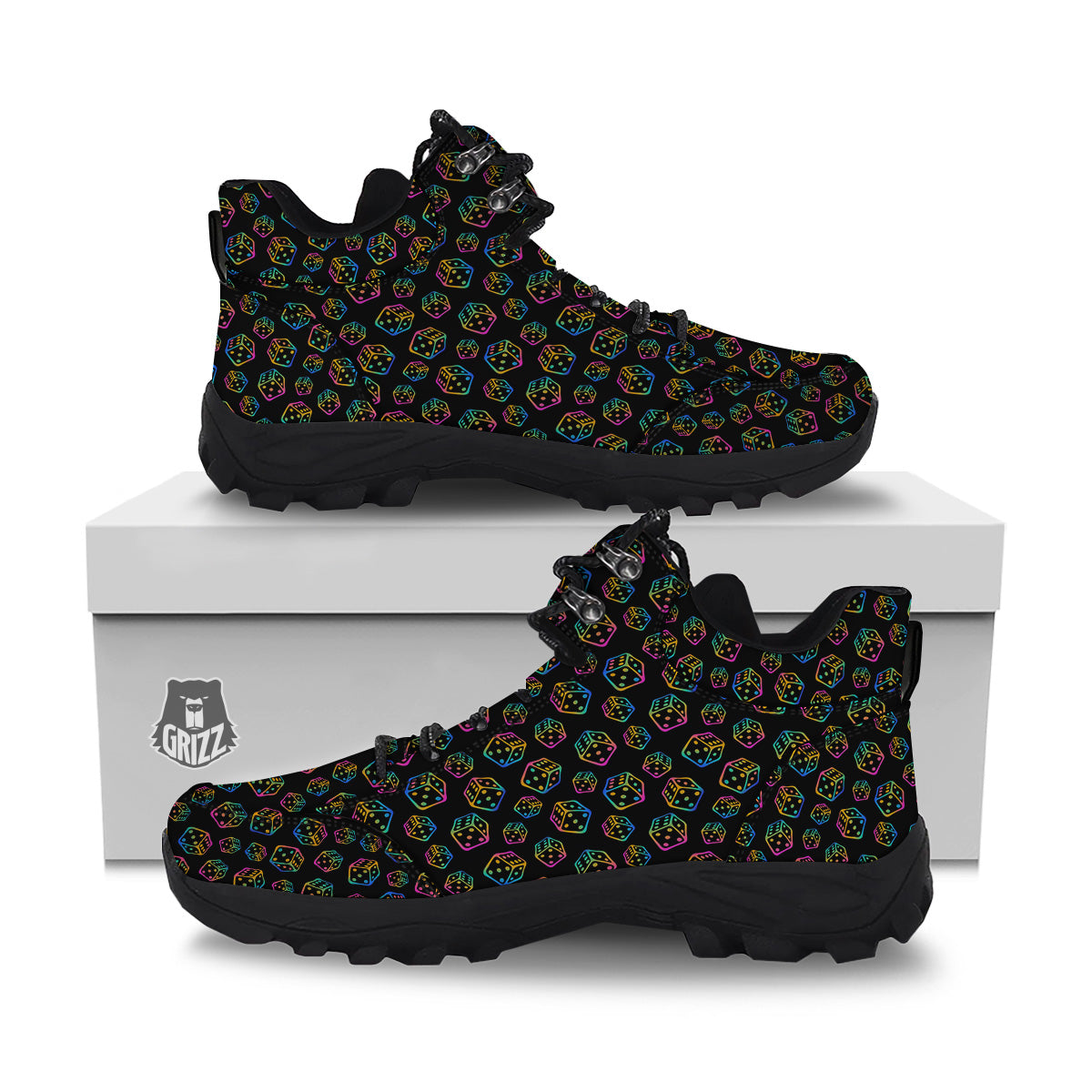 Rainbow Dice Print Pattern Hiking Shoes-grizzshop