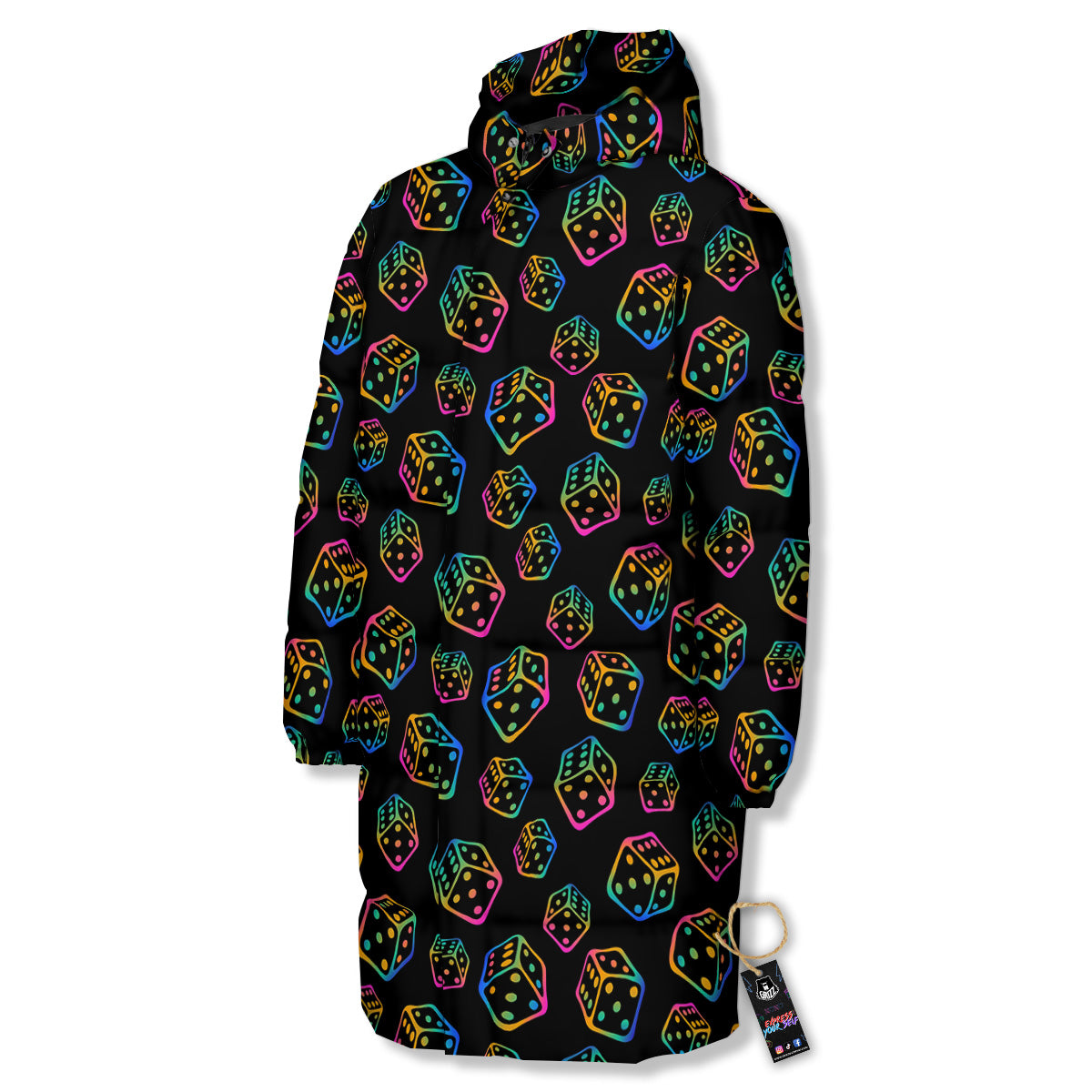 Rainbow Dice Print Pattern Long Down Jacket-grizzshop