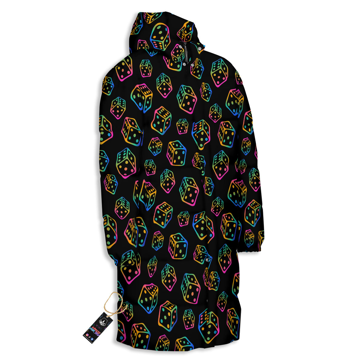 Rainbow Dice Print Pattern Long Down Jacket-grizzshop